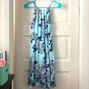 Light blue flower high neck dress